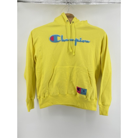 Champion Men's Large Chenille Reverse Weave Neon Yellow Blue Pink Sweatshirt - Picture 2 of 15